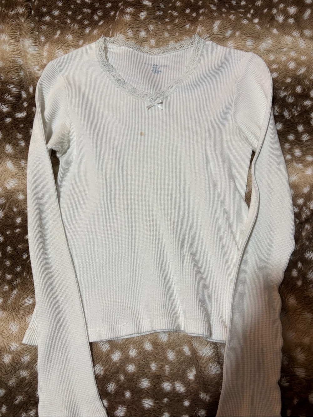 Women's Cream Lace-Trim Ribbed Long-Sleeve Top